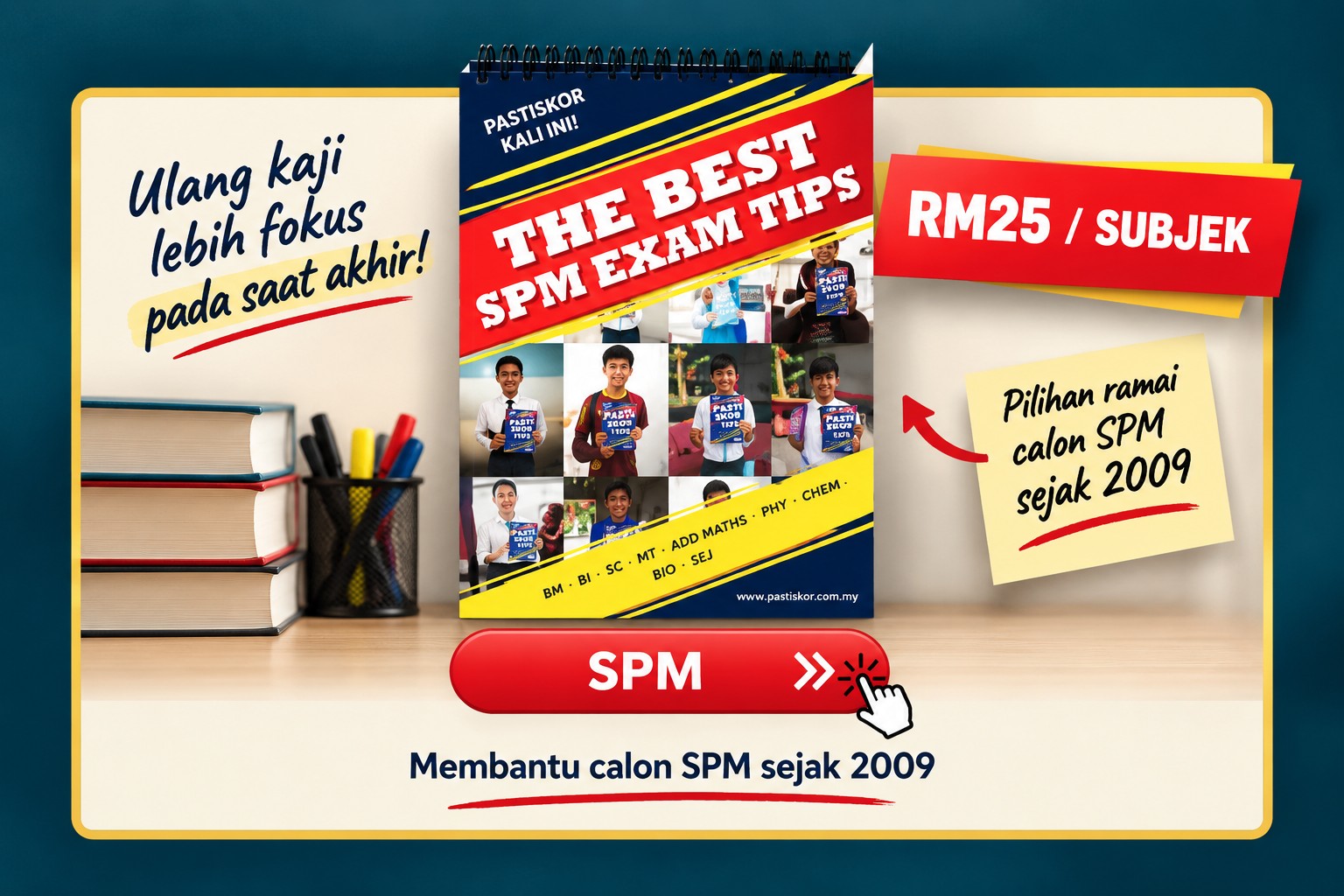 PastiSkor SPM 2026 – panduan ulang kaji saat akhir, RM25 setiap subjek, membantu calon SPM sejak 2009