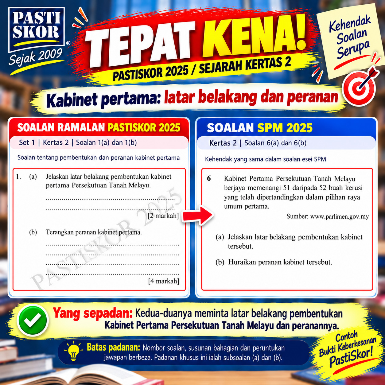 Perbandingan soalan PastiSkor 2025 dan peperiksaan SPM 2025 bagi Sejarah